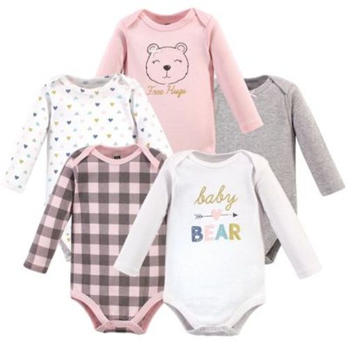 Hudson Baby Infant Girl Cotton Long-sleeve Bodysuits 5pk, Girl Baby Bear, 3-6 Months