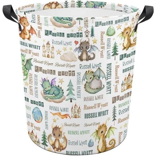 Dragon Laundry Basket,Custom Laundry Hamper with Name,Personalized Dragon Gifts for Boys Girls,Customize Collapsible Laundry Basket for Bedroom Bathroom,S-16.5"x 13.8"