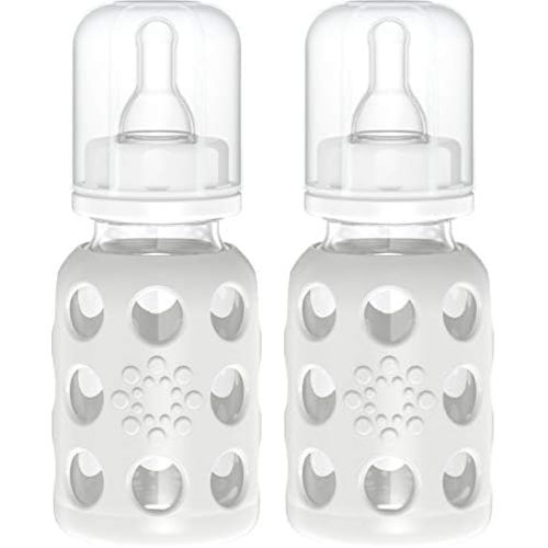 Lifefactory 4-Ounce BPA-Free Glass Baby Bottle with Stage 1 Nipple and Protective Silicone Sleeve, Stone Gray (Pack of 2)
