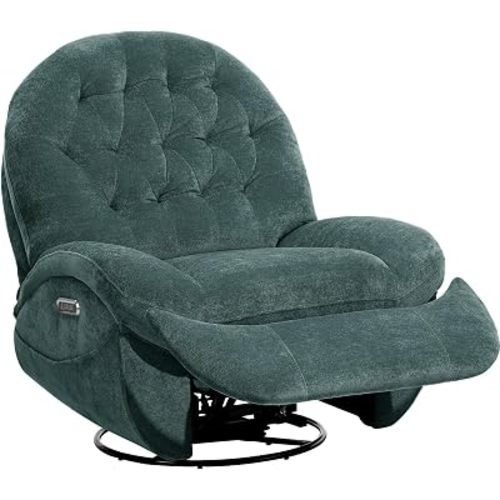 EONIX Stylish Power Swivel Rocker Recliner Chair for Living Room, Rocking All Positions, Dual Motor Independently Controlled Backrest and Headrest, USB Charging Port, Green, SXXY005021