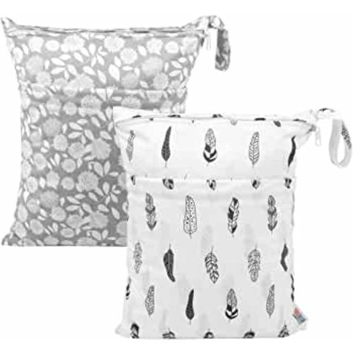 ALVABABY 2pcs Cloth Diaper Wet Dry Bags Waterproof Reusable with Two Zippered Pockets Travel Beach Pool Daycare Soiled Baby Items Yoga Gym Bag for Swimsuits or Wet Clothes LZ0506