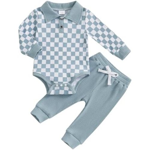 Ledy Champswiin Infant Newborn Boy Cotton Clothing Set Baby Waffle Romper & Pant 3 6 9 12 18 Months Outfits