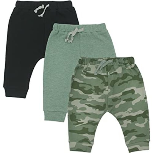 Baby 3 Pack Flexy Pants and Leggings, Infant Boys Girls Tapered Ankle Jogger Pants
