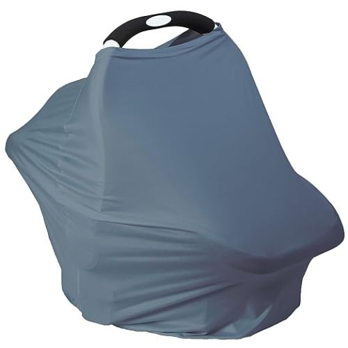 Breathable Car Seat Cover for Babies – Multi-Purpose Soft Rayon Nursing Cover for Breastfeeding, High Stretchy Infant Carseat Canopy, Stroller Cover (Smooth Rayon, Blue)