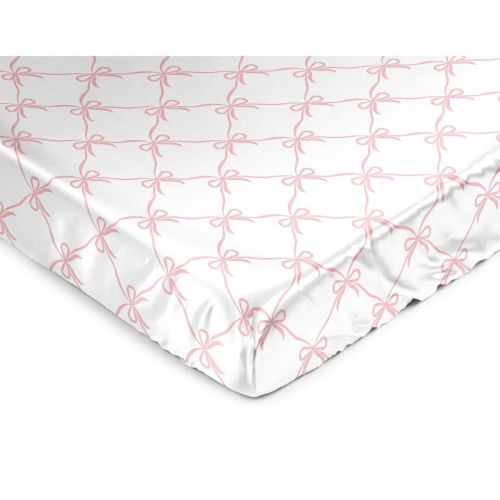 Sweet Jojo Designs Girl Satin Fitted Crib Sheet Ballerina and Ballet Bows Pink and White