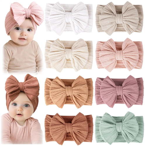 8 Pack Baby Headbands Soft Nylon Hairbands Hair Bows for Toddlers and Baby Girls Elastic Hairbands for Daily Wear, Photoshoots WANGLI