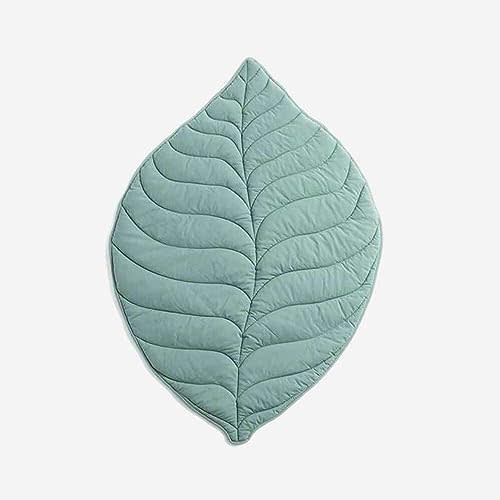 BEDMUST Green Leaf Shaped Baby Blanket Play Mat Newborn Baby Kid's Blankets Cotton Crawling Cushion Soft Washable Floor Activity Carpet Kids Room Decor (42"x56", Elm Green)