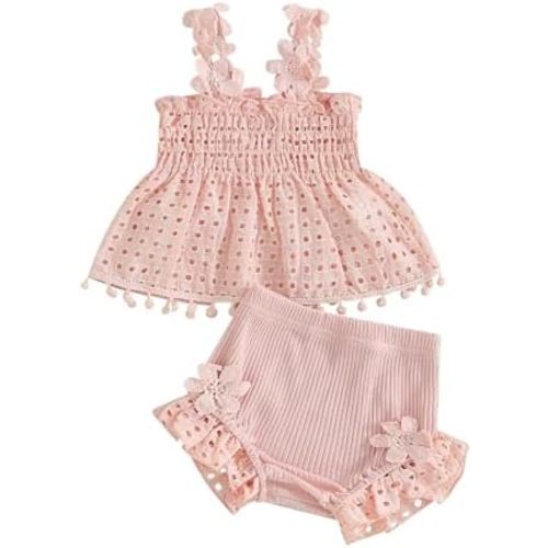 Murnouche Newborn Baby Girl Summer Clothes Sleeveless Floral Top Ribbed Shorts Boho Outfit Set