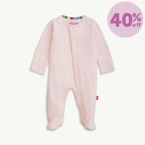 pink melange organic cotton magnetic parent favorite footie – Magnetic Me