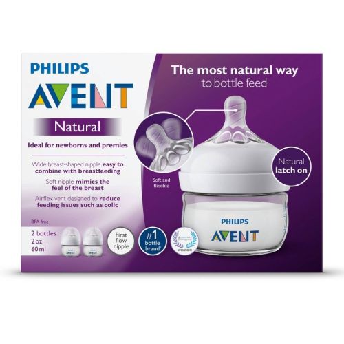 Philips Avent Natural Baby Bottles with First Flow Nipples - 2oz/2pk
