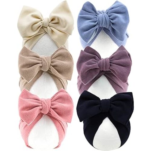 6 PCS Stretchy Baby Turban Hats, Baby Hat with Bows for Girls, Baby Boys Caps, Toddler, Newborn, Infant Hat Unisex