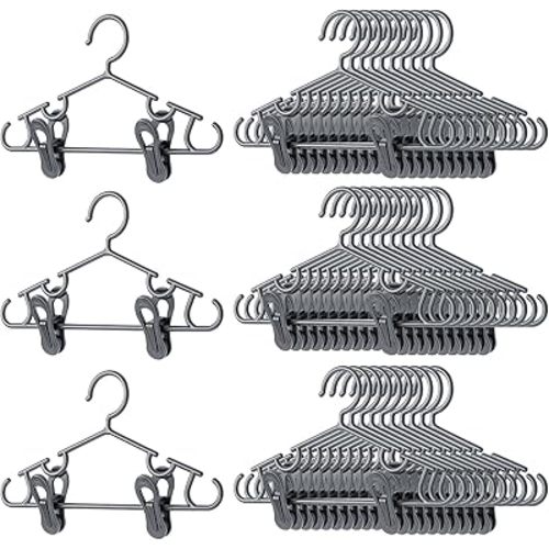 Hsei 120 Packs Baby Hangers with Clips Toddler Hangers with Clips for Kids Pants Closet Coat Skirts Socks (Gray)
