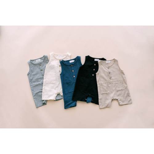 Babe Basics Cropped Linen Baby Romper // FREE SHIPPING // Baby Boy Summer Romper // Summer Photoshoot Outfit // Unisex Romper // 5 Colors