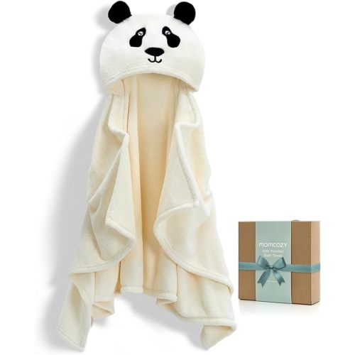 Momcozy Hooded Baby Towels-Visualize Health Label -Soft Premium Coral Fleece Bath Towel -Ultra Absorbent for Baby Cozy and Warm-Bath Essential for Newborn, Infant and Toddler(28 x 55 Inch, L x W)
