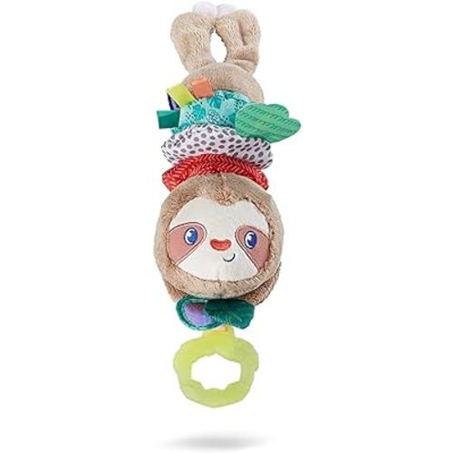 Infantino Music & Motion Pulldown Sloth - Musical Plush Sloth with Multi-Textured teether for Tactile Exploration, Easily attaches to Strollers and Gyms, BPA-Free