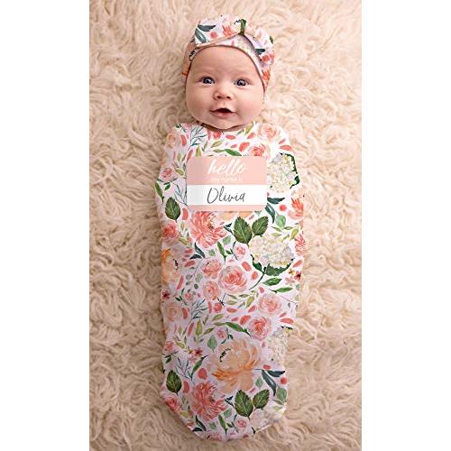 Itzy Ritzy Cocoon and Hat Swaddle Set, Cutie Cocoon Includes Name Announcement Card and Matching Jersey Knit Cocoon and Hat Set, Perfect for Newborn Photos, For Ages 0 to 3 Months, Floral