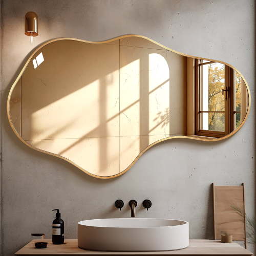TEWLOSS Irregular Wall Mirror Decorative 36"x 22" Gold Bathroom Mirrors Metal Frame, Dolphin Shape