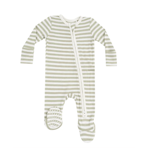 2 Way Zipper Footie - Stripe Sage