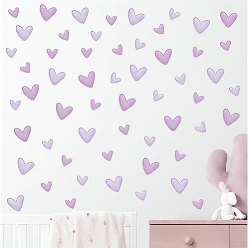 12 Sheets 120 Pcs Purple Love Heart Graphics Wall Stickers, sacinora Romantic Love DIY Wall Decals Removable Vinyl Peel and Stick for Baby Girl Nursery Bedroom Art Home Decorations