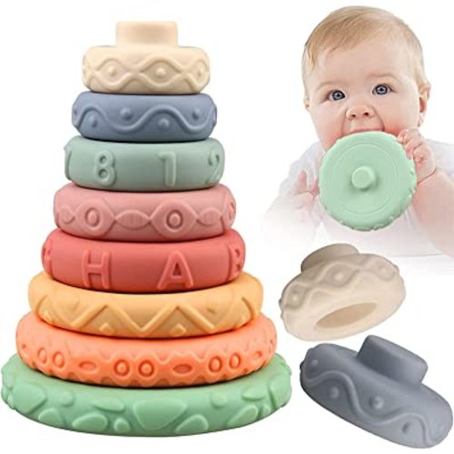 8 Pcs Stacking Rings Soft Toys for Babies 6 Months and up Old Girls Boys - Toddlers Sensory Educational Montessori Baby Blocks - Developmental Teething Learning Stacker