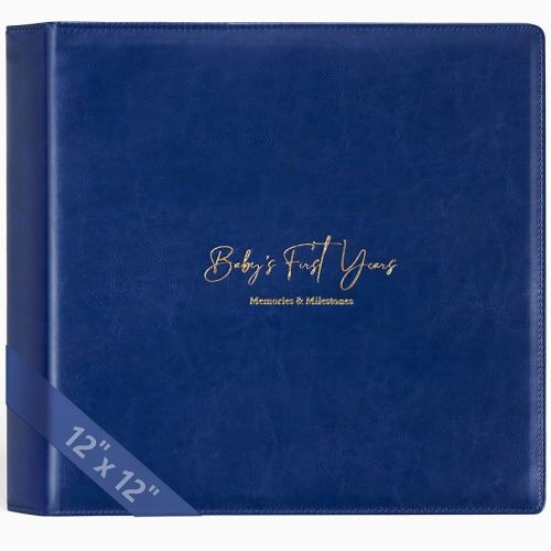 Keepsake Baby Memory Book Girl Boy – Timeless Leather-Bound Baby Milestone Book – Baby Book Keepsake Record First 5 Years – Gender Neutral Baby Scrapbook Album Baby Album Journal Registry Search Gift