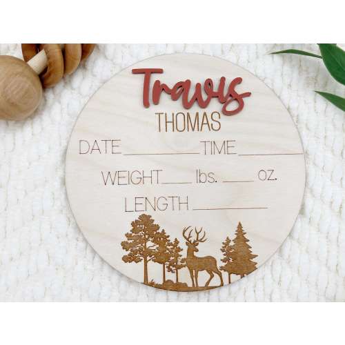 Mountain Birth Announcement Stats Sign, Forest Baby Milestone, Hunting Baby Boy Gift, Deer Nursery Sign, Outdoorsy Baby Keepsake, Photo Prop