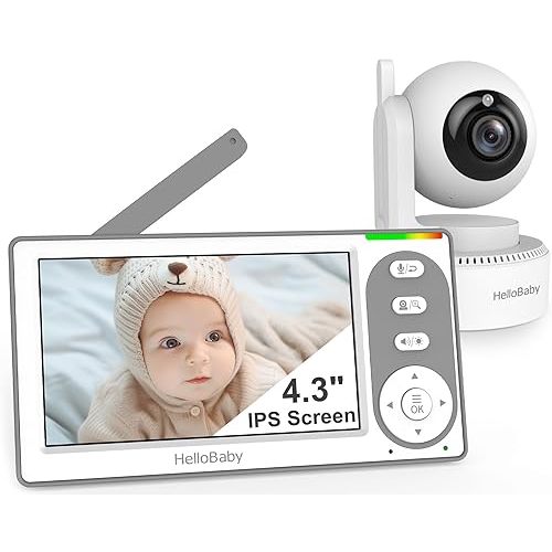 HelloBaby 4.3'' Video Baby Monitor with 30 Hours Battery, Remote Pan-Tilt-Zoom Baby Monitor No WiFi, Baby Monitor with Camera and Audio, Night Vision, ECO Mode, Two-way Talk, 8 Lullabies, 1000ft Range