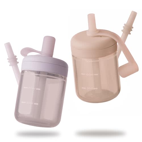 Moonkie Baby Straw cup | Silicone Toddler Sippy Cup Training Cup with Straw Lid | BPA-Free Drop-Proof Baby Cup | Baby Led Weaning | 6 Months+, 5 oz, 2pack