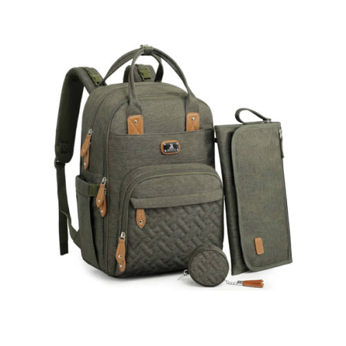 Dikaslon Diaper Bag Backpack with Portable Changing Pad, Pacifier Case and Stroller Straps, Large Unisex Baby Bags for Boys Girls, Multipurpose Travel Back Pack for Moms Dads, Army Green
