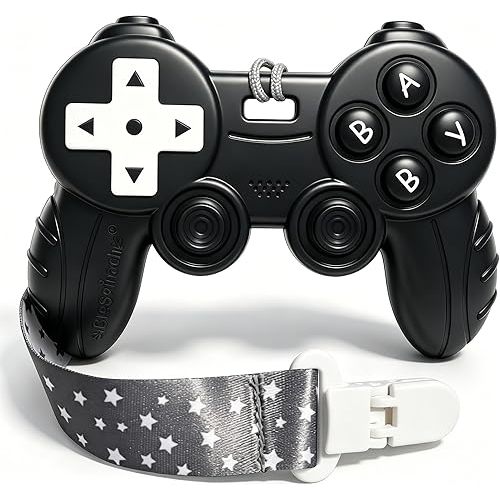 Cool Remote Game Control Teething Toy for Babies 0-6 6-12 Months,Game Controller Teether for Gamer Parents,Baby's First Valentines Day Gifts,Silicone Remote Chew Toys（Black