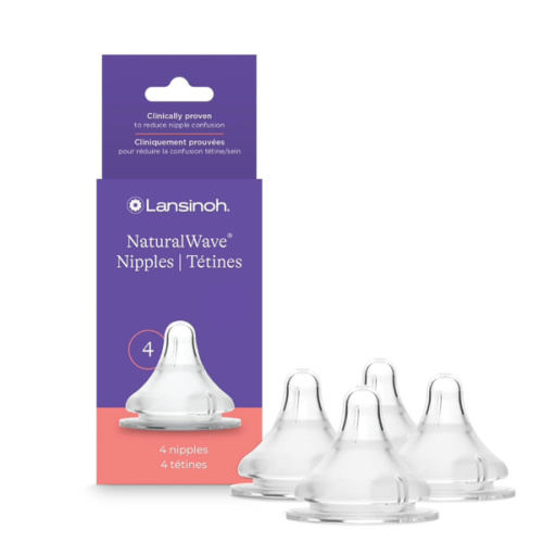 Lansinoh NaturalWave Baby Bottle Nipples, Slow Flow, Size S,1+ Month, 4 Count – 100% Soft, Durable Silicone, Made Without BPA BPS, Anti-Colic, Supports Baby’s Developing Mouth and Teeth
