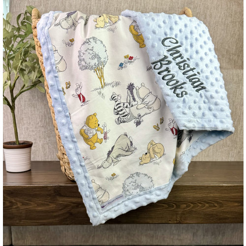 Personalized Winnie the Pooh Baby Blanket | Frame Style Border | Embroidery | Pooh Togetherish | Baby Shower Gift | Disney Cotton and Minky