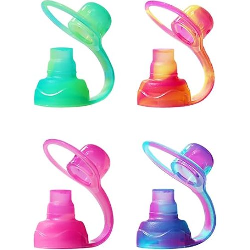 ChooMee SoftSip Food Pouch Top | Baby Led Weaning | No Spill Flow Control Valve, Protects Childs Mouth, 100% Silicone, BPA Free | Swirl Colors, 4 CT