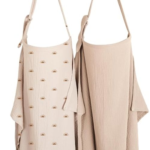 Konssy 2-Pack Muslin Nursing Cover Up for Breastfeeding Mom with Rigid Hoop