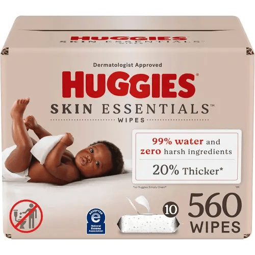 Huggies Skin Essentials Baby Wipes, Hypoallergenic, 99% Water, 2 Flip Top Packs (112 Wipes Total)