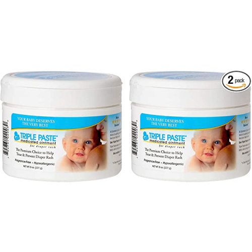Triple Paste Diaper Rash Cream, Hypoallergenic Medicated Ointment for Babies, 8 oz (Pack of 2)