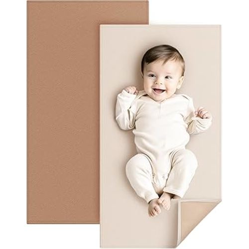 Konssy Vegan Leather Baby Changing Mat, Waterproof, Wipeable & Portable Diaper Changing Pad for Travel or Home, Fits Perfectly in Diaper Bag, 30 x 16 inches (Brown,Oat)