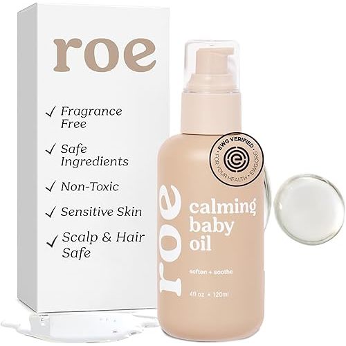 Roe Wellness Baby Hair, Scalp & Body Oil Unscented | Massage, Soothe, & Hydrates Irritated Skin | All Natural Non-Greasy Hydrating | Moisturize Full Body