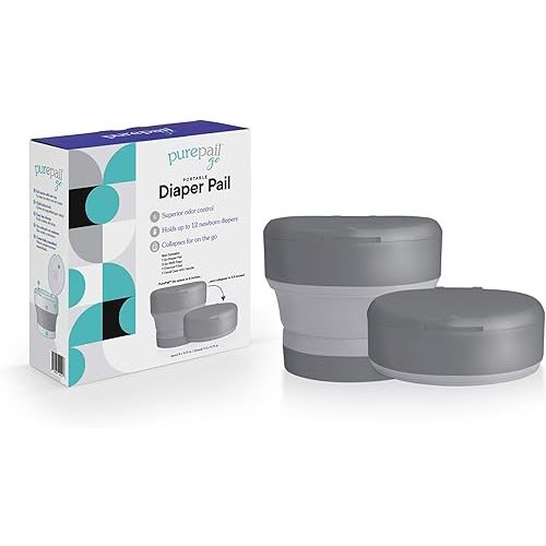 Go Portable Diaper Pail — Slate — Superior Odor Control with No Added Fragrance — Collapses for On-The-Go — Compact & Space-Saving
