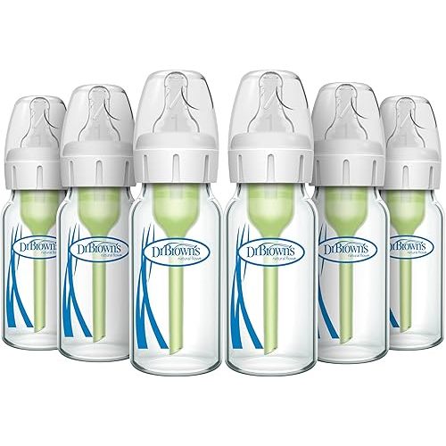 Dr. Brown's Natural Flow Anti-Colic Options+ Narrow Glass Baby Bottle 4 oz/120 mL 4-Pack with Level 1 Slow Flow Nipple 2-Pack, 0m+