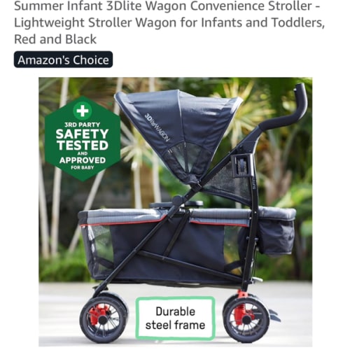 Summer Infant 3Dlite Wagon Convenience Stroller - Lightweight Stroller Wagon for Infants and Toddlers, Red and Black