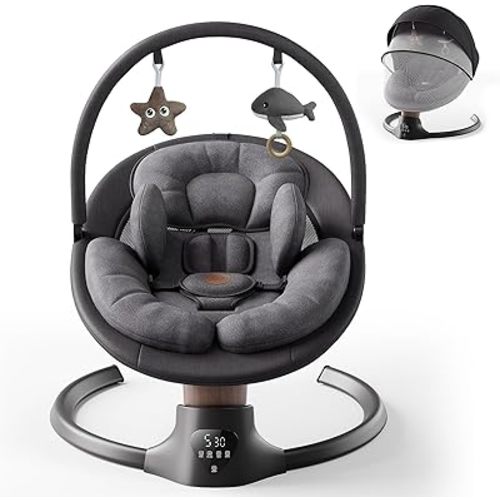 Baby Swings for Infants, FasonBaby Electric Baby Swing with Music Speaker, 5 Speeds, Remote Control and Bluetooth - Portable Infant Swing for Indoor and Outdoor (Black)