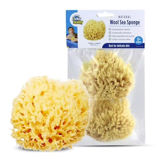 Baby Buddy Natural Wool Sea Sponge, Newborn Bath Time Essential, Ultra Soft for Delicate Skin, Hypoallergenic and Biodegradable, 2 Pack