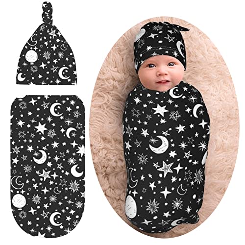 Moon Star Baby Stuff Swaddle Blanket Baby Wrap Baby Newborn Blanket Soft Sleep Sack Stretchy With Hat Set Gift For Infant Boy Girl