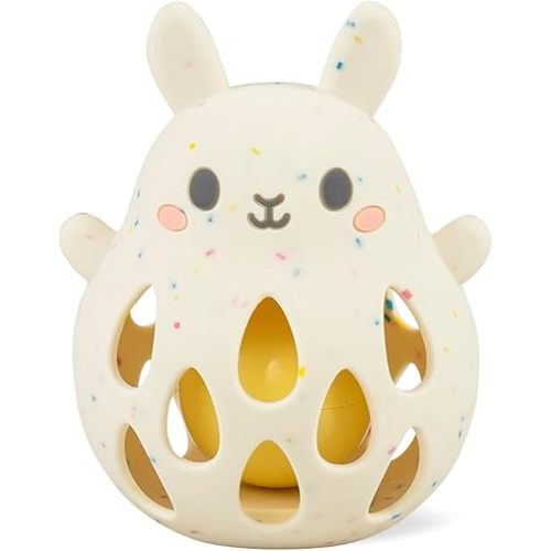 Tiger Tribe Silicone Rattle - Bunny - Soft, BPA-Free Food-Grade Silicone, Gentle Rattle Sound, Easy Grip, Newborn Infant Baby Sensory Toy, 0-2 Years
