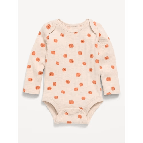 Printed Unisex Long-Sleeve Ribbed Bodysuit for Baby