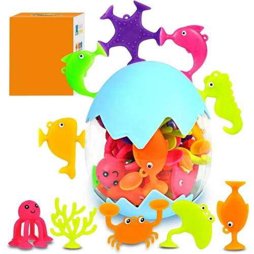 Bath Toys for Toddlers 1-3 - Suction Sensory Toys - Silicone Ocean Animal Cup Toys - Learning Toys for 3-6 Year Old Boys Girls - Easter Egg Gift