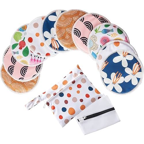 Breast Pads - (10 Pack) Reusable and Washable Nursing Pads for Breastfeeding -4.7 inch + Wet Bag +Wash Bag