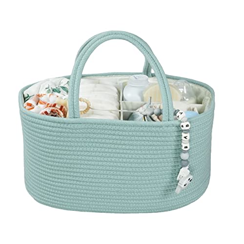 Large Baby Diaper Caddy Organizer for Girl Boy Rope Nursery Storage Bin Basket Portable Holder Tote Bag for Changing Table Car Travel Baby Shower Gifts Newborn Essentials Registry Must Have Green