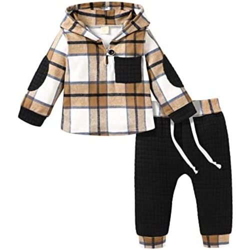 Kids Toddler Infant Baby Boys Girls Winter Outfit Christmas Plaid Hoodie Sweatshirt Jackets Shirt+Pants Xmas Clothes